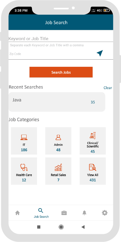 A mobile screenshot of the RTN job search page