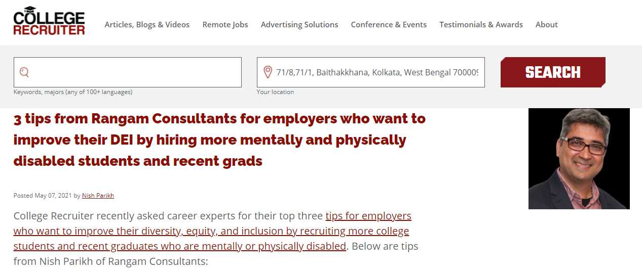 3 tips from Rangam Consultants for employers who want to improve their DEI by hiring more mentally and physically disabled students and recent grads