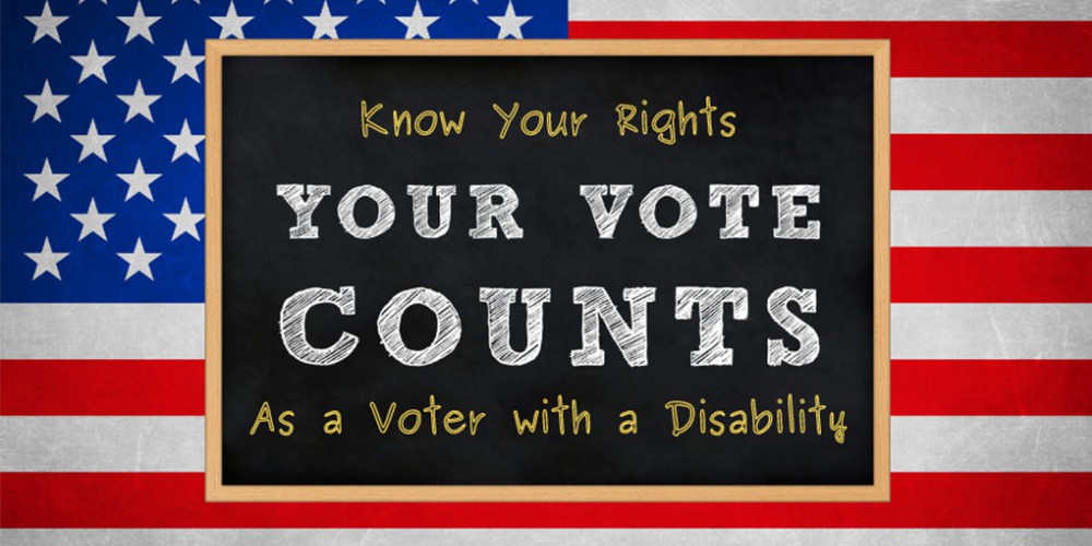 Your Vote Counts' Sign: Empowering Disability Voters against the U.S. Flag Backdrop